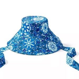 RHODE x Target collection blue and green floral summer hat with straps NWT